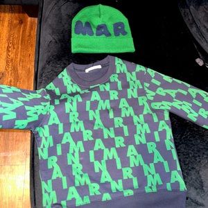 Marni set (Hat & Sweater). Dark navy and green set. Authentic and worn once.